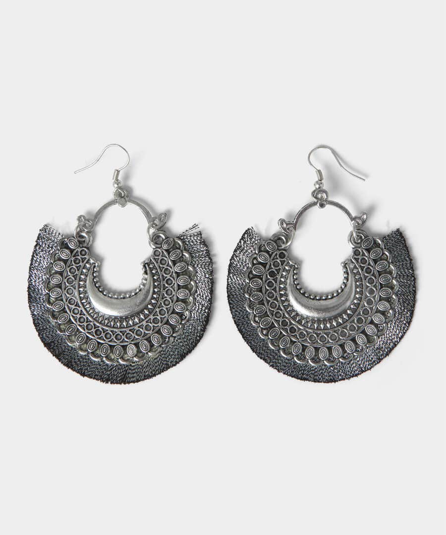 Carved Fan Tassel Earrings