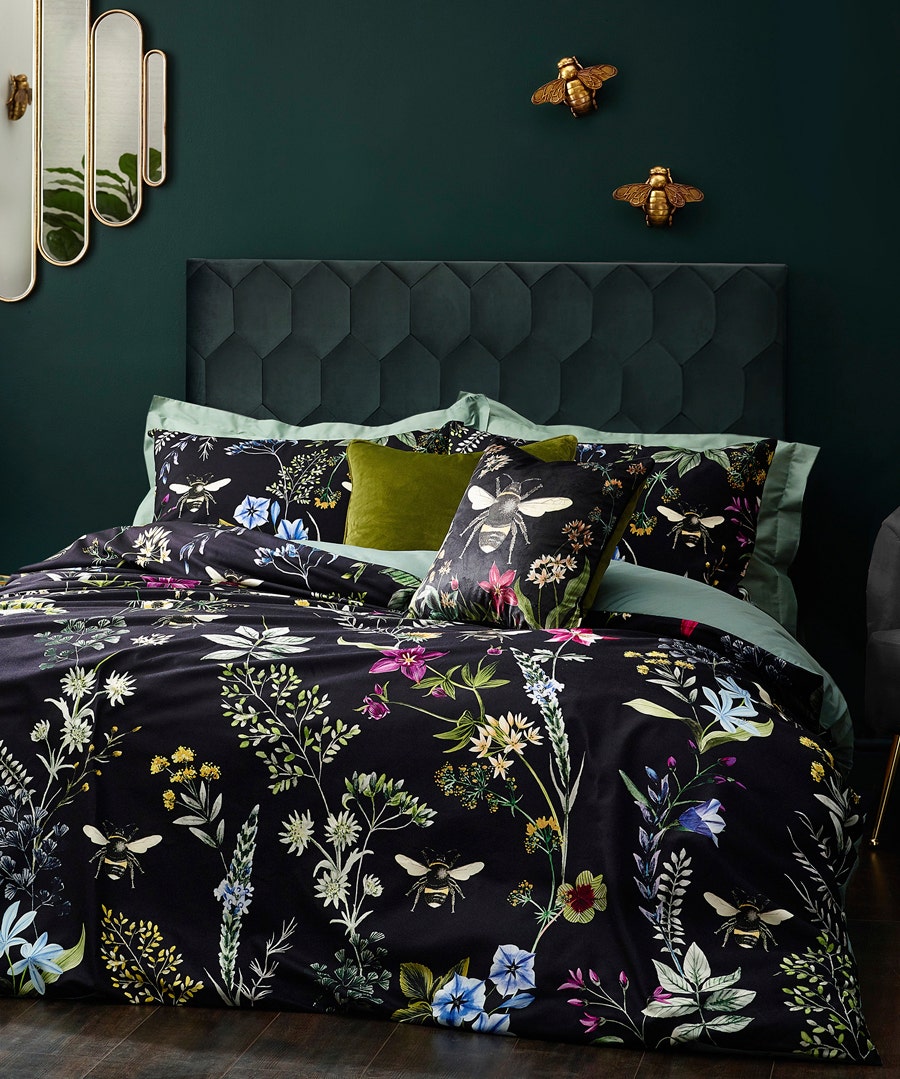 Midnight Bee Floral Velvet Duvet Set