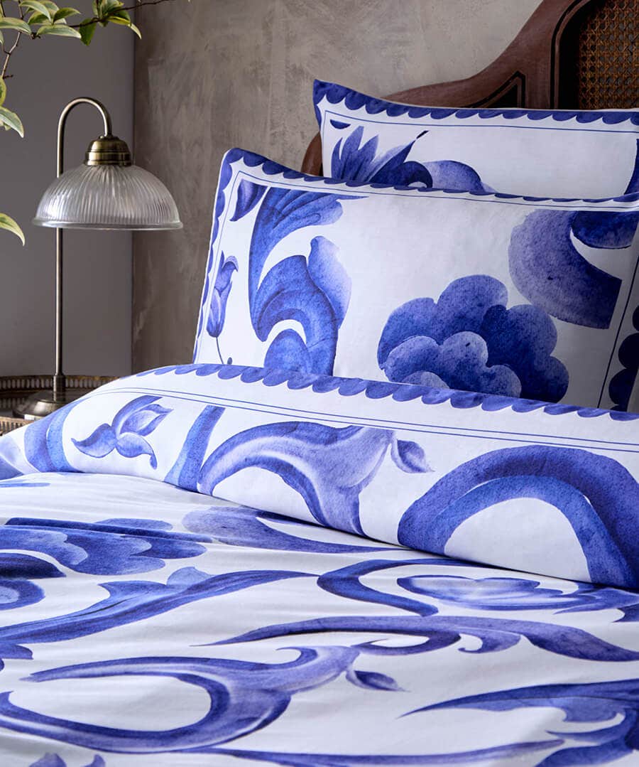 Azzurro Printed Pillowcase Pair Blue (One Size)