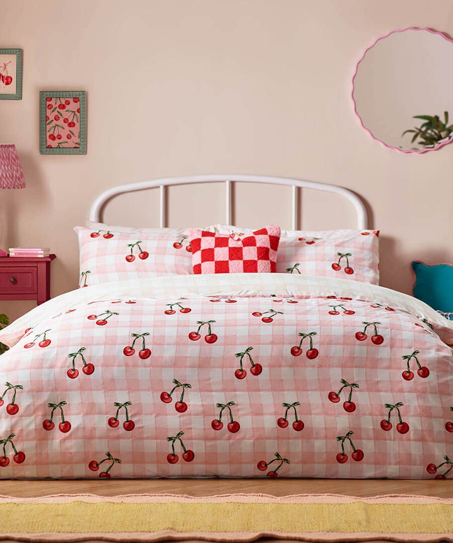 Cherry Gingham Printed Duvet Cover Set