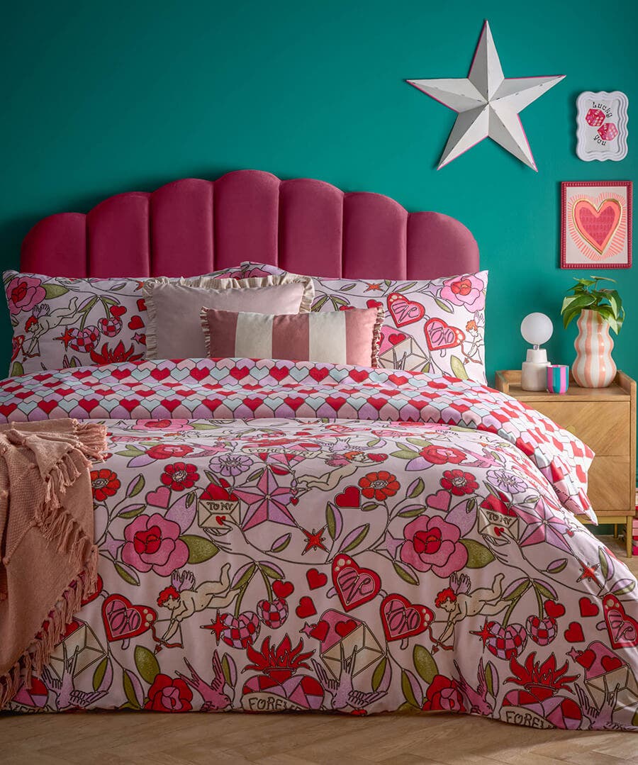 Glass Hearts Printed Duvet Cover Set