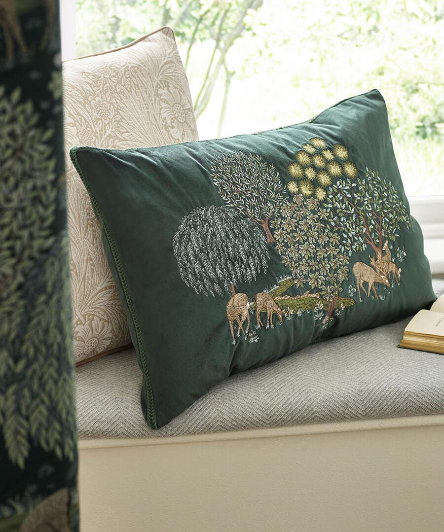 The Brook Embroidered Velvet Cushion