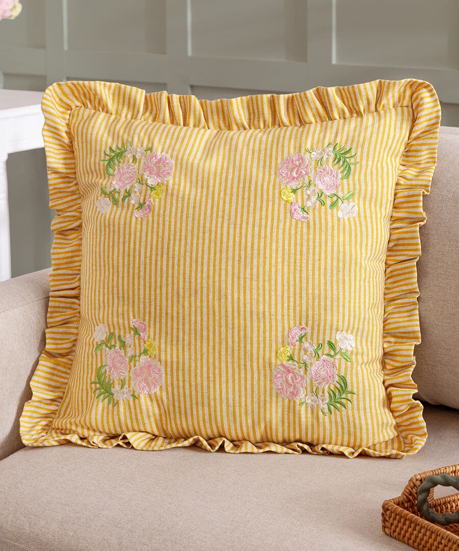 Martha Ruffle Embroidered Cushion
