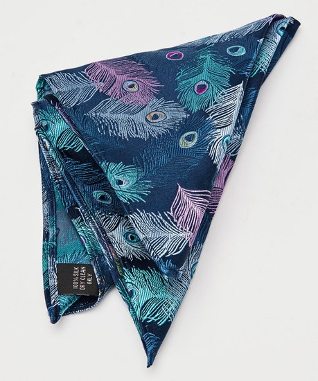Peacock Feather Silk Pocket Square
