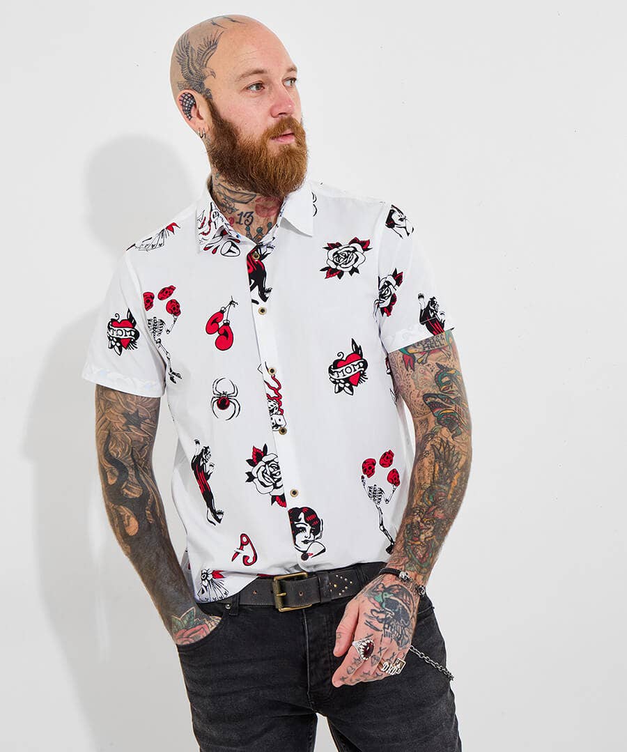 Tattoo Print Short Sleeve Shirt