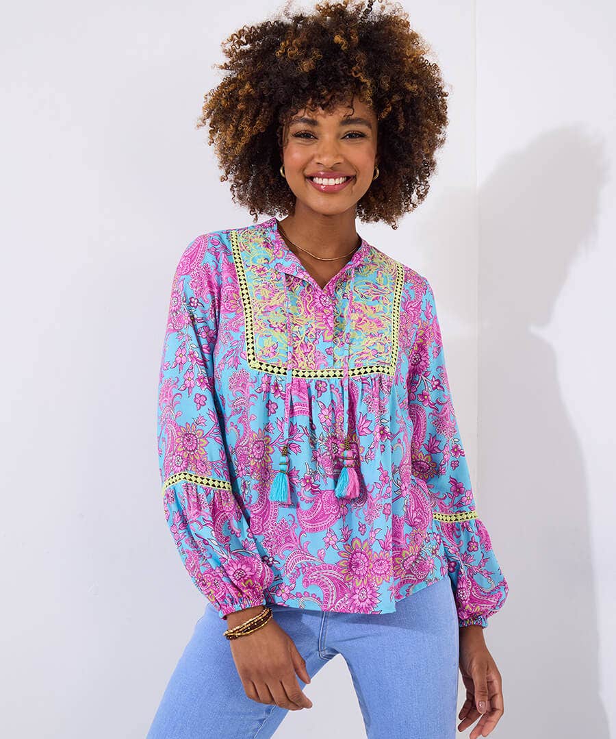 Aline Embroidered Print Top