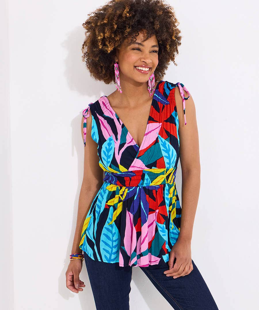 Totally Tropical Tie Shoulder Top