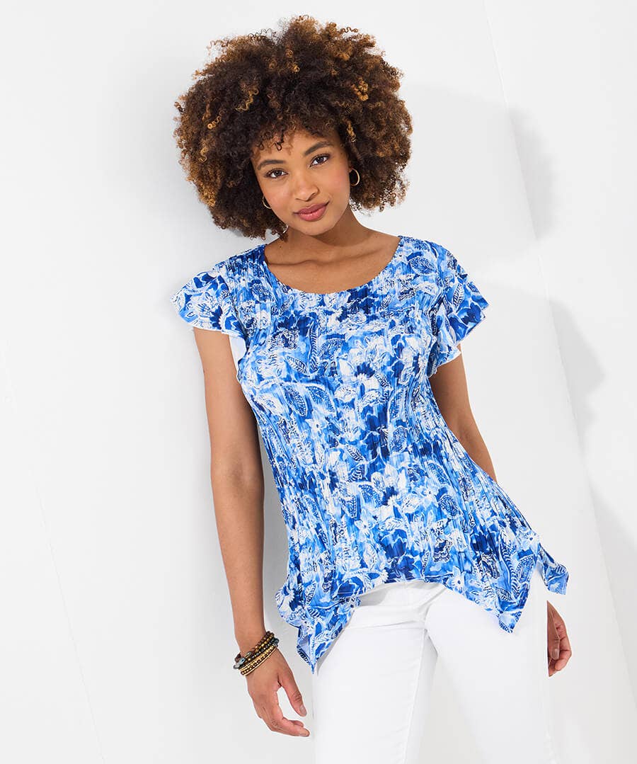 Pretty Pleated Print Top