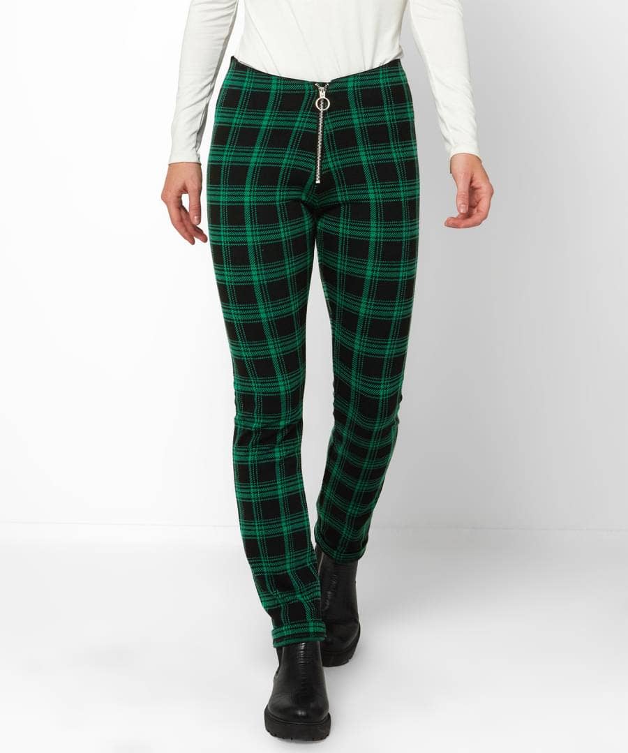 RUN  FLY 60S STYLE MOD SLIM FITTING GREEN  BLACK TARTAN TROUSERS