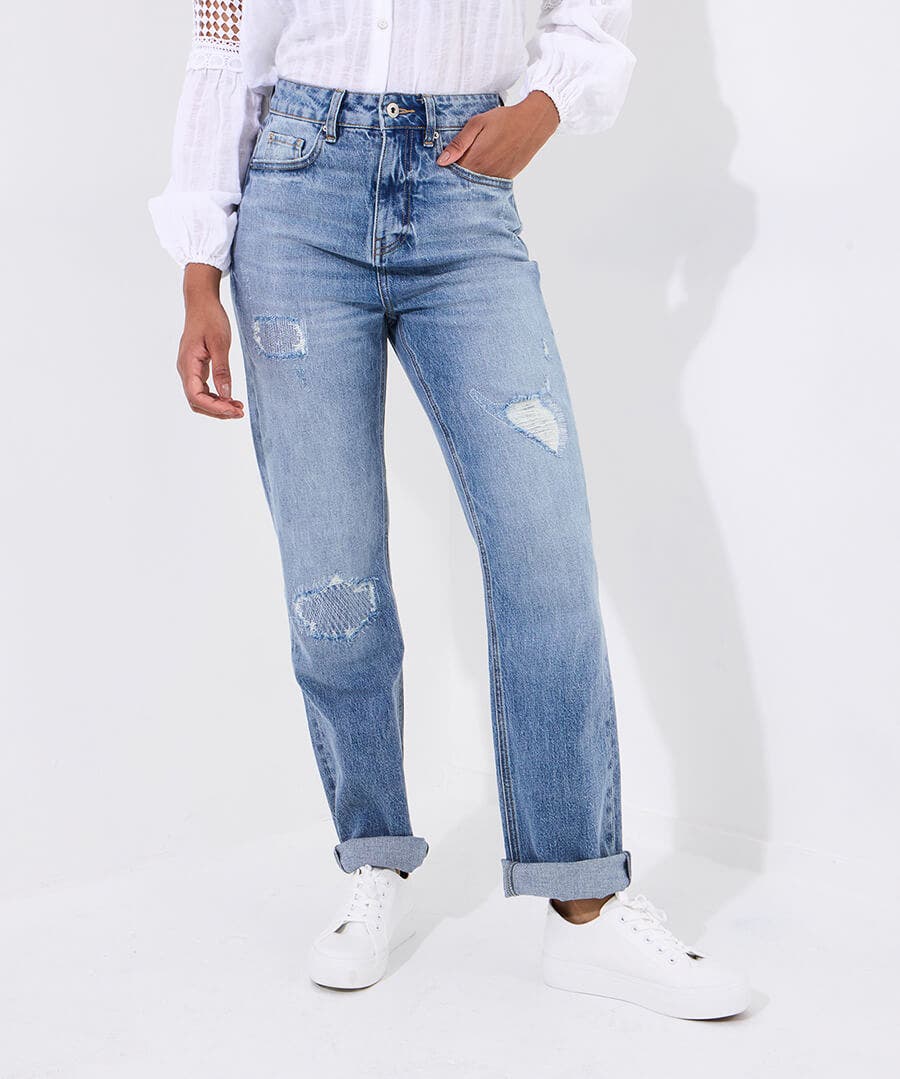 Elsa Distressed Straight Leg Jeans