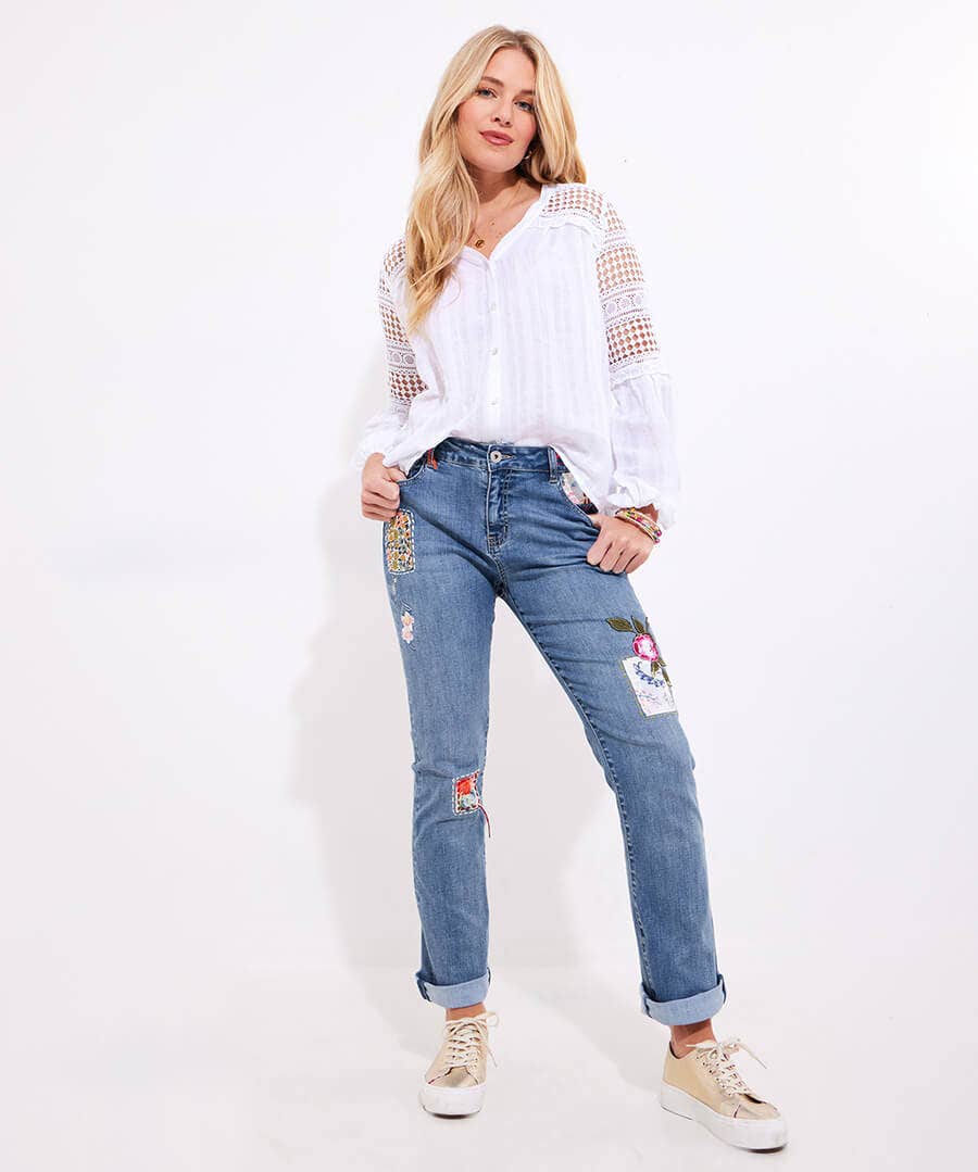 Perfect Patchwork Straight Leg Jeans