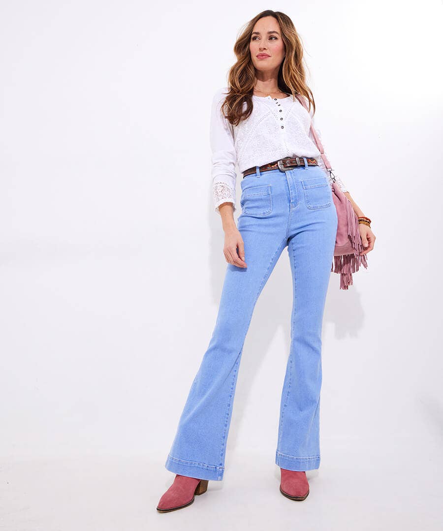 Stevie Patch Pocket Wide Leg Jeans