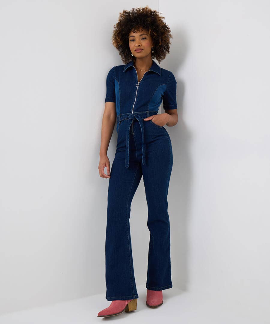 Lexi Stretch Denim Panelled Jumpsuit