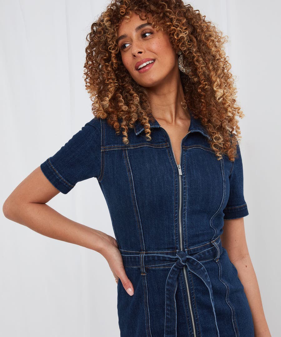 Denim Feather Detail Dress  Women from Yumi UK