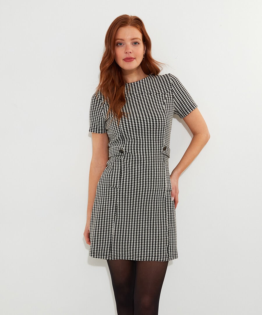 Lulu Dogstooth Stretch Jacquard Dress