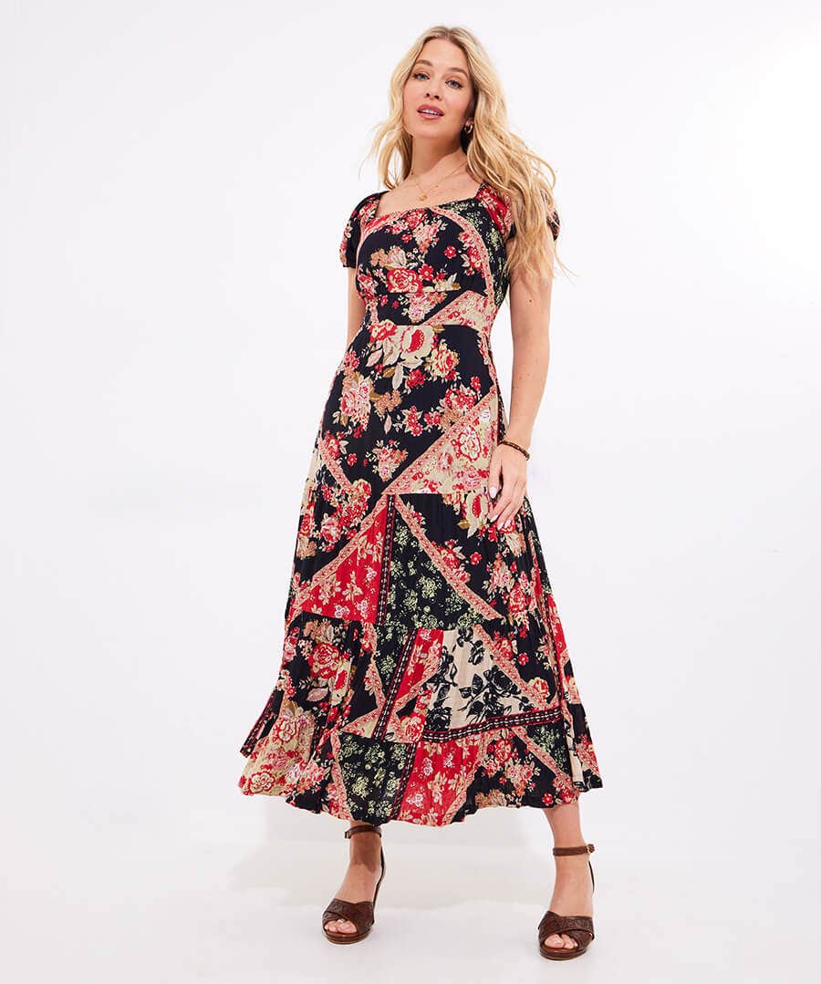 Sasha Patchwork Printed Maxi Dress