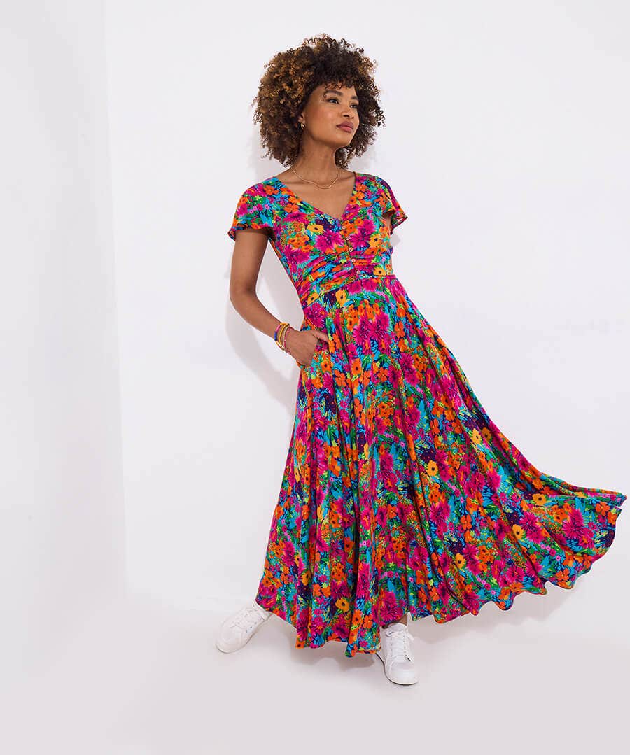 Pop Of Colour Printed Maxi Dress