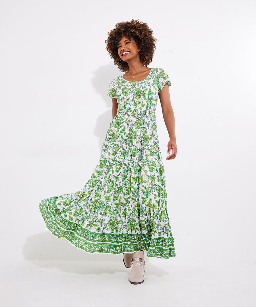 Hannah Floral Crinkle Cotton Maxi Dress