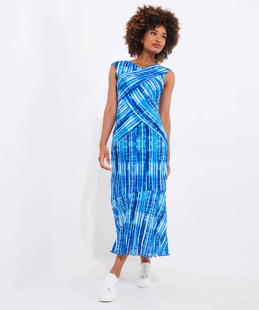 Into The Blue Stretch Mesh Midi Dress