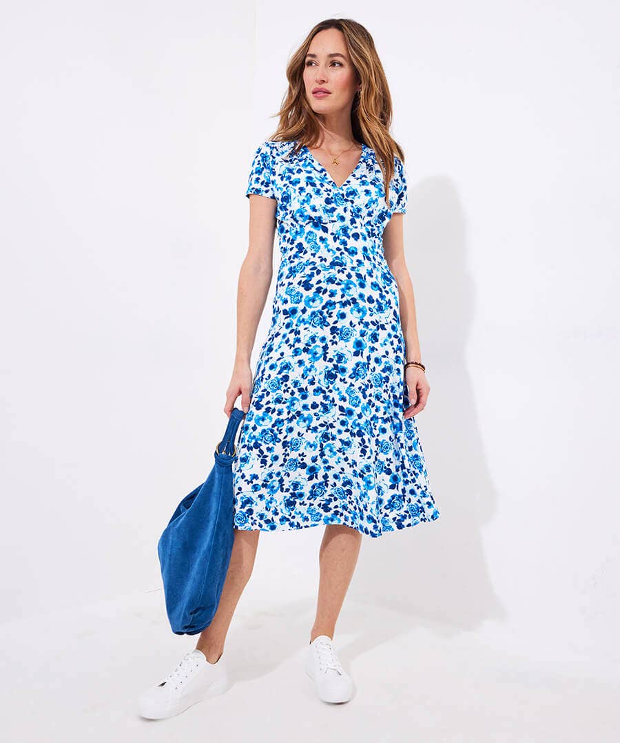 Delicate Floral Print Jersey Dress