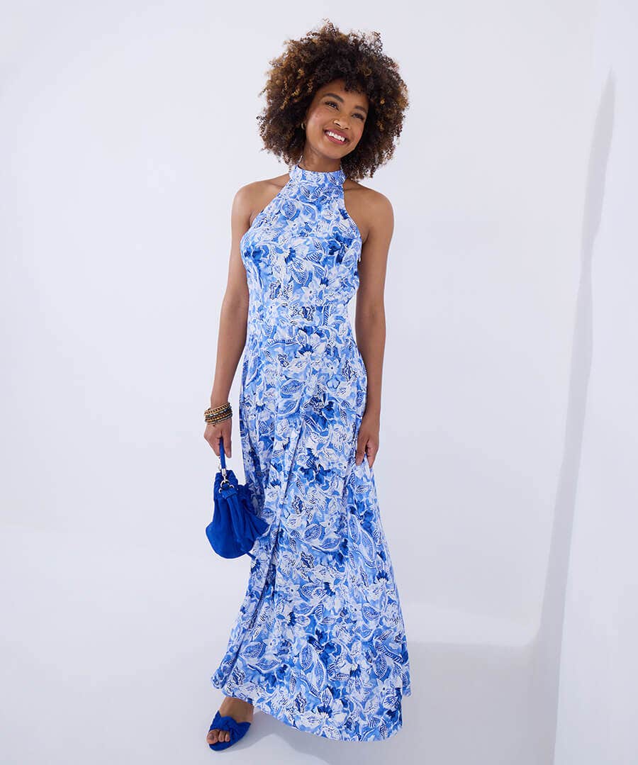 Sasha Floral Print Halterneck Dress