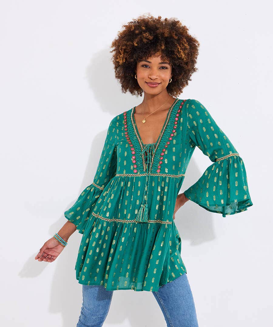 Festival Vibes Beaded Tunic Dress