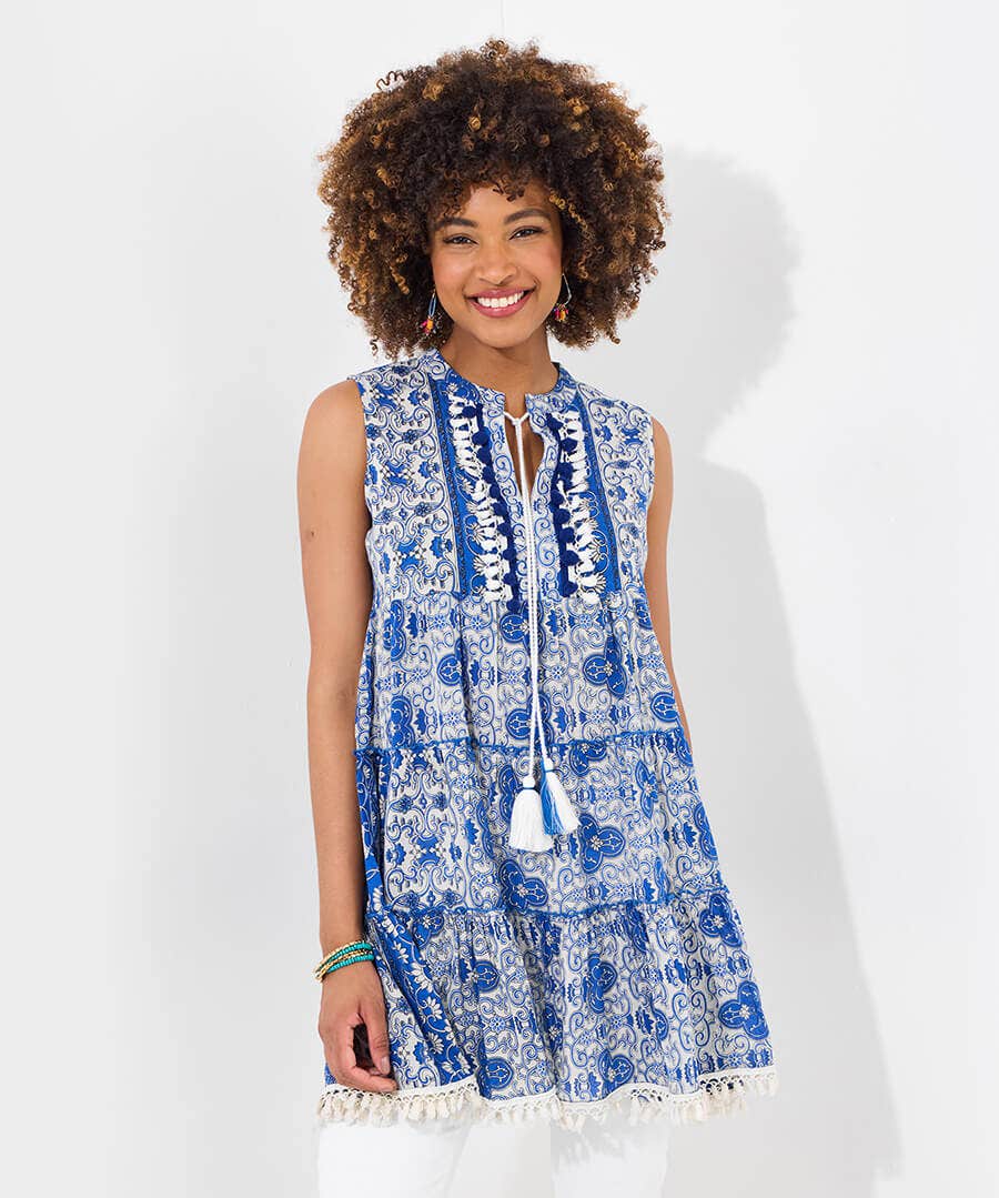 Pom Pom Trim Sleeveless Tunic