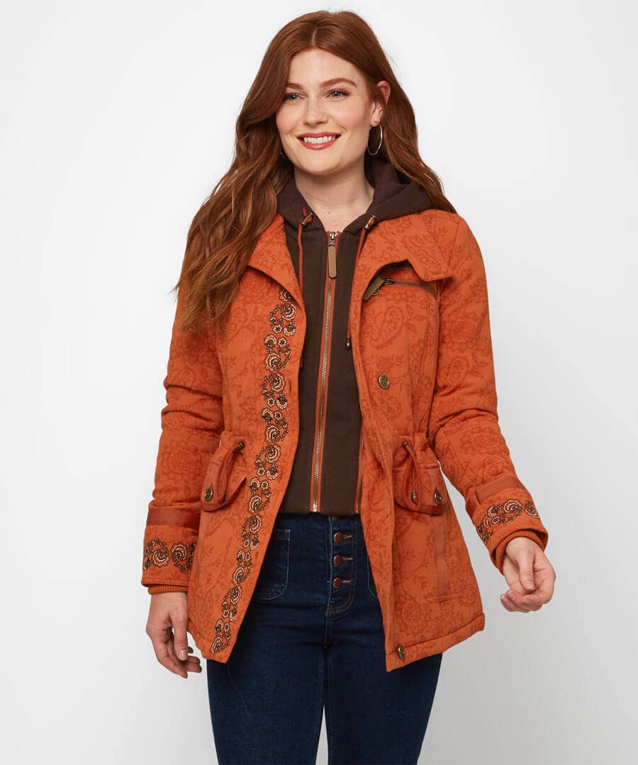 Embroidered 2 Ways To Wear Jacquard Coat
