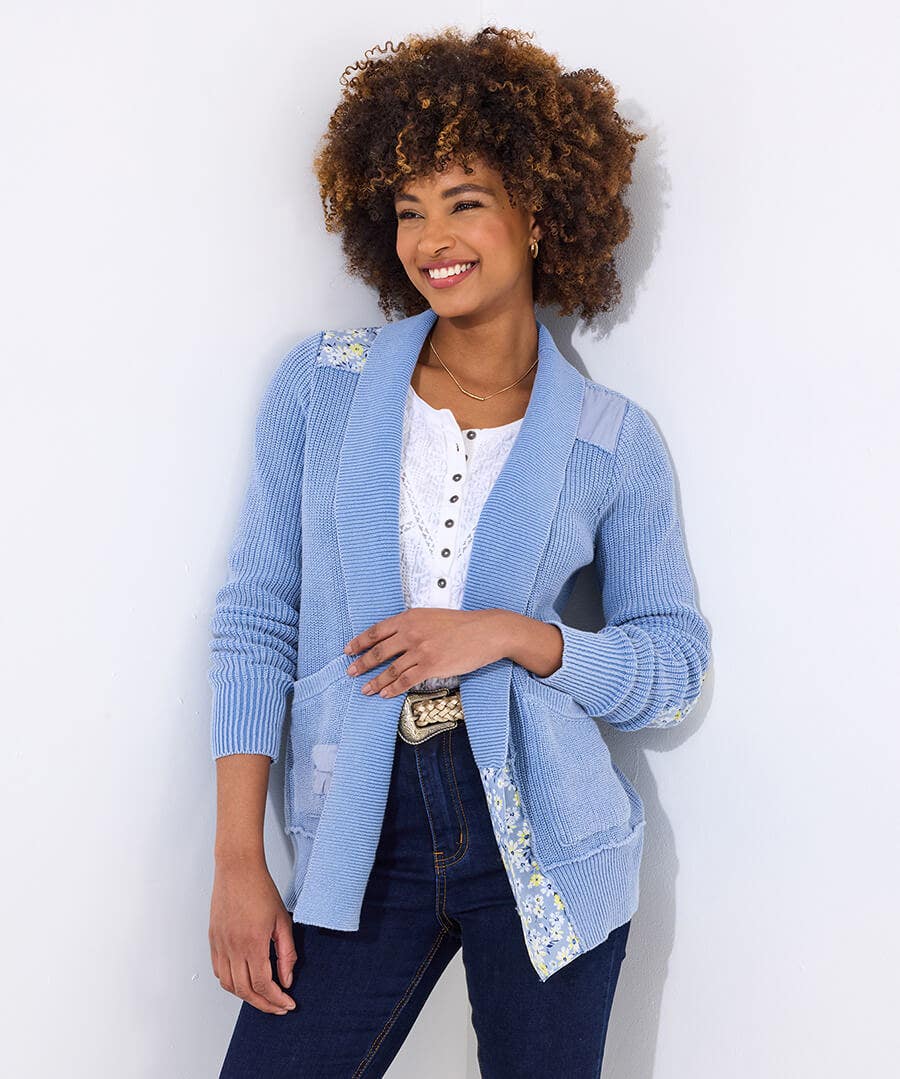 Step In To Spring Floral Patch Ribbed Cardigan