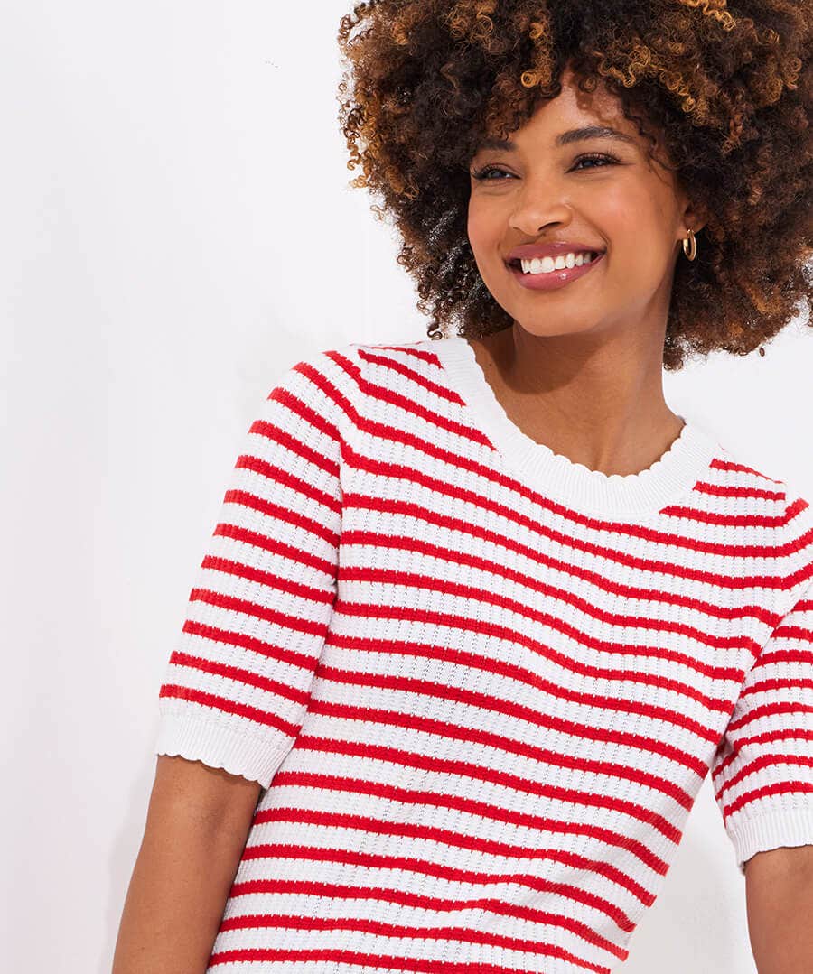 Lucie Stripe Short Sleeve Knitted Top