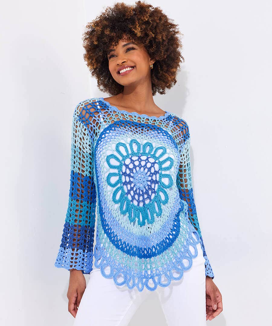 All The Blues Long Sleeve Crochet Jumper