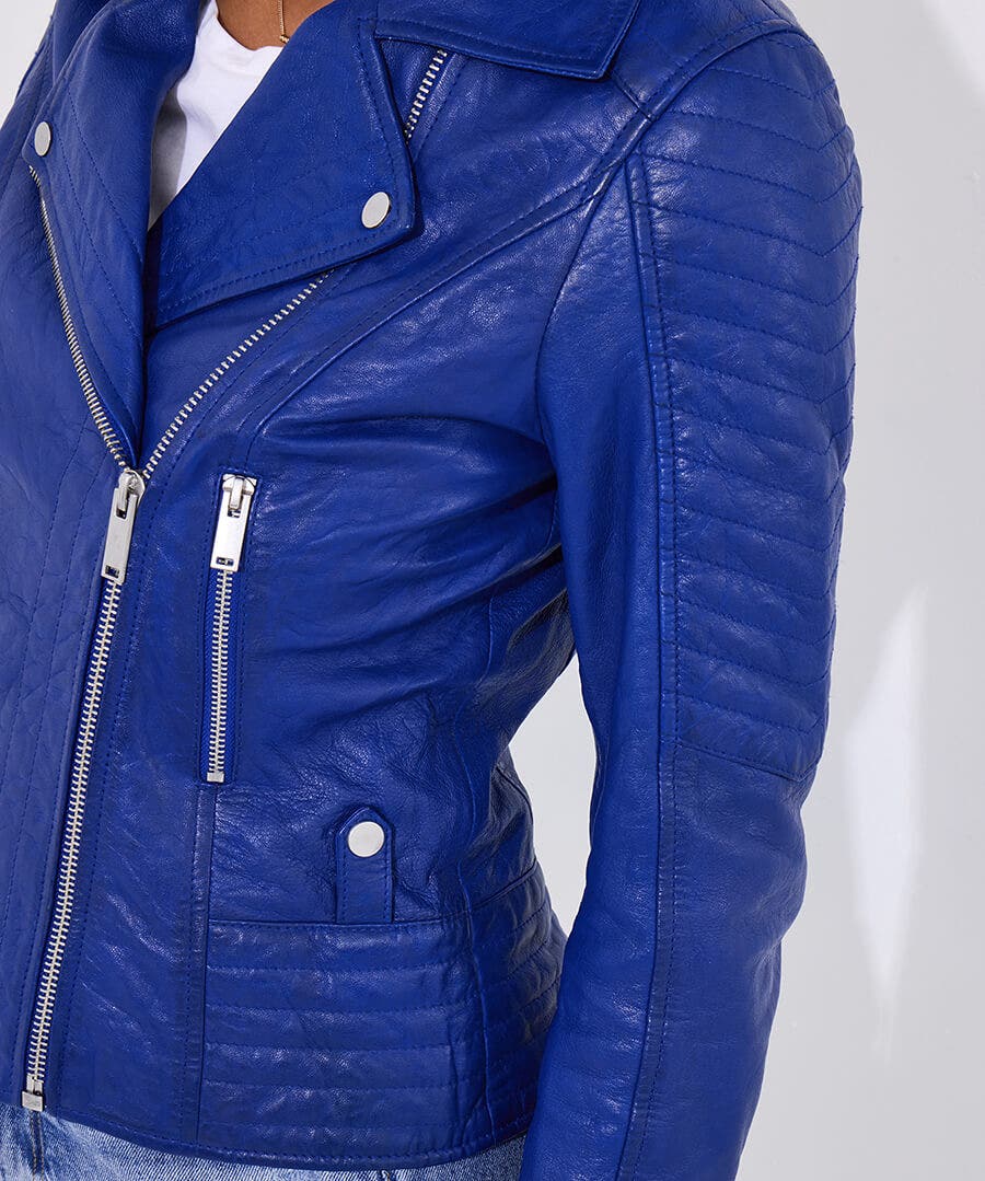 Caroline Crinkle Leather Collared Biker Jacket