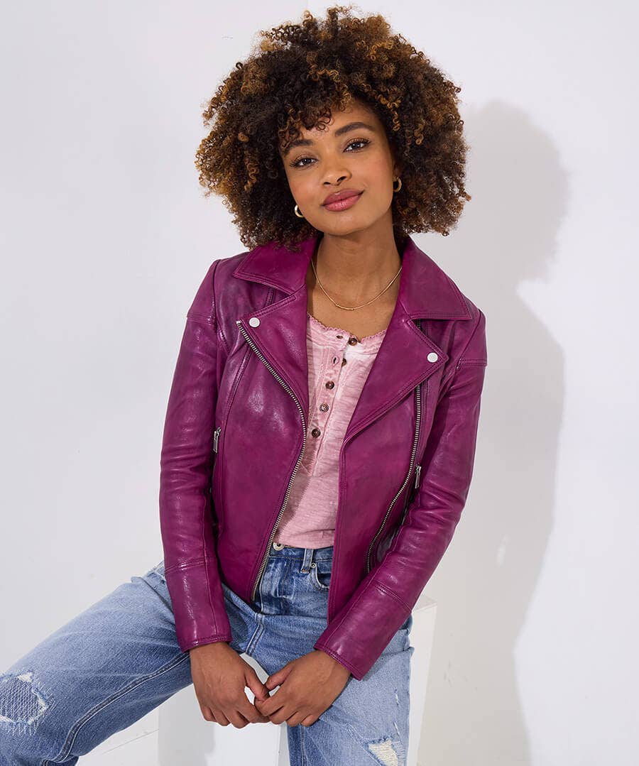 Bianca Leather Collared Biker Jacket