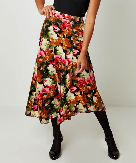Asymmetric Floral Skirt