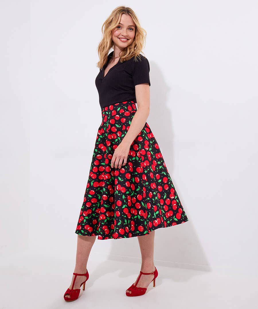 Cynthia Cherry Print Full Skirt