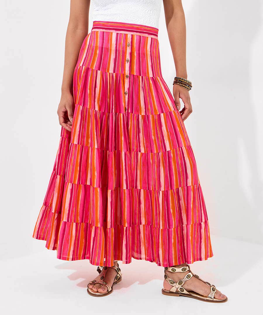 Sophia Stripe Tiered Maxi Skirt