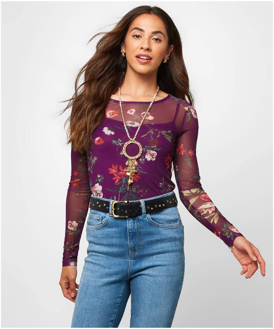 Dramatic Florals Mesh Top