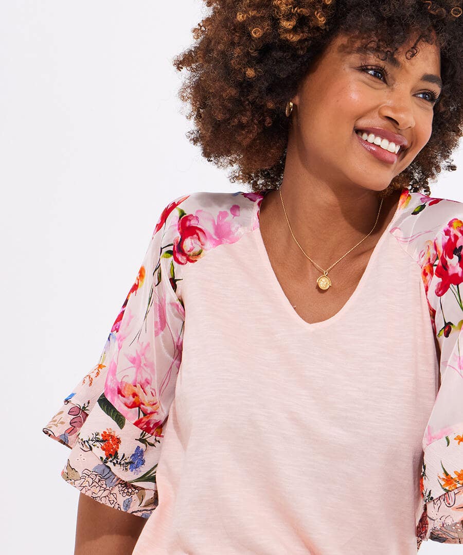 Fancy Floral Mix V-Neck Top
