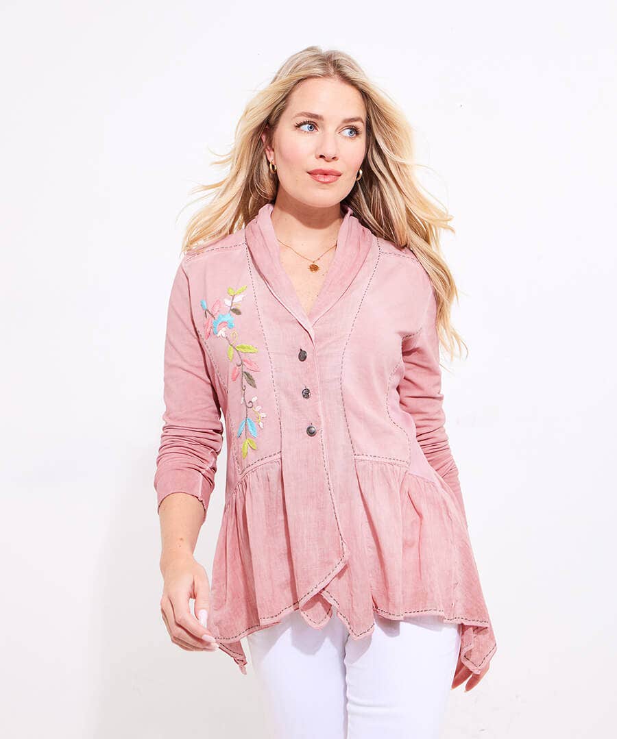 Sophia Embroidered Button Through Jersey Top