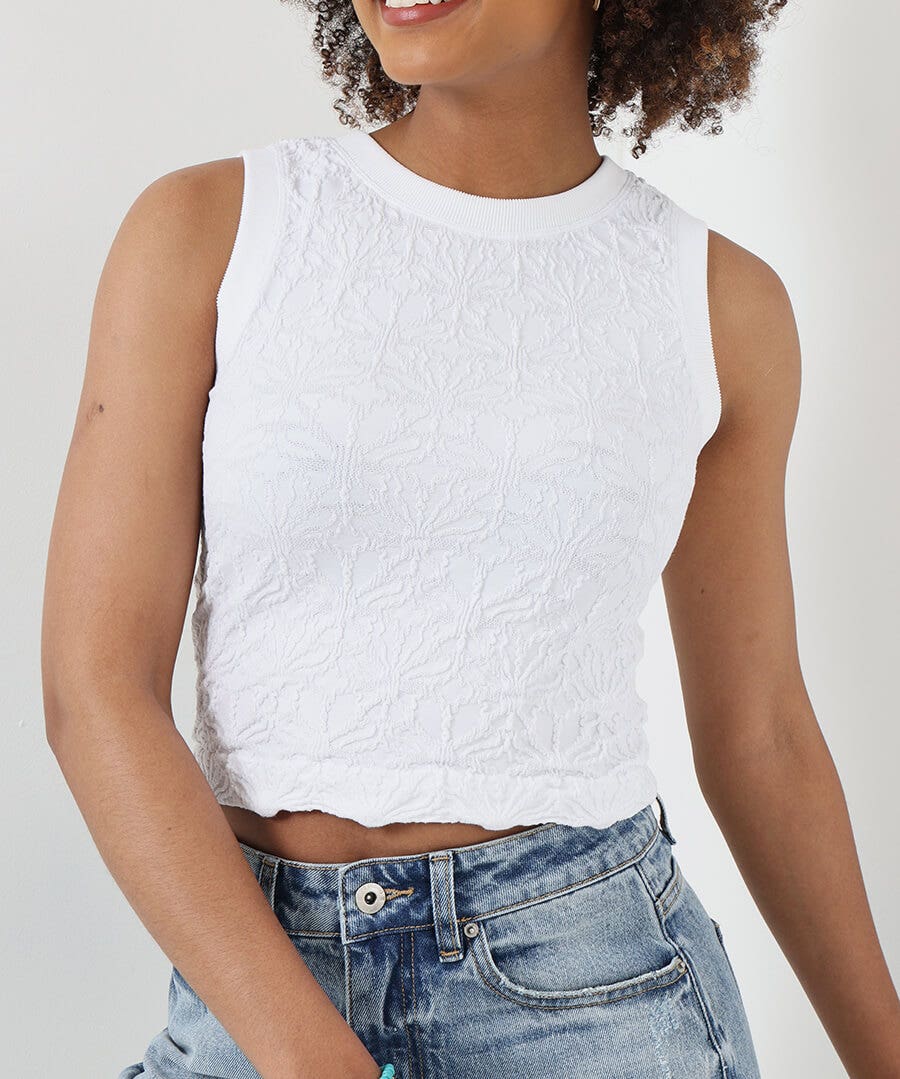 Summer Breeze White Textured Sleeveless Top