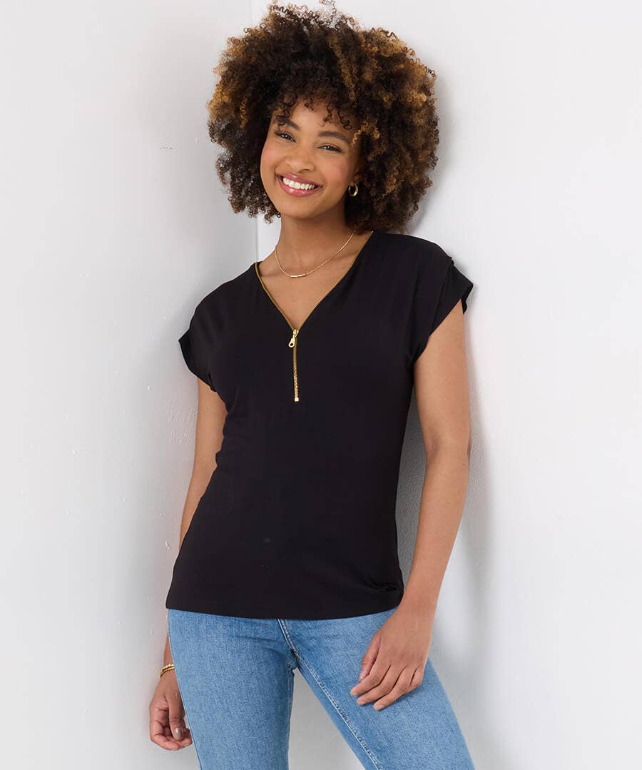 Zip It Up Cap Sleeve Jersey Top