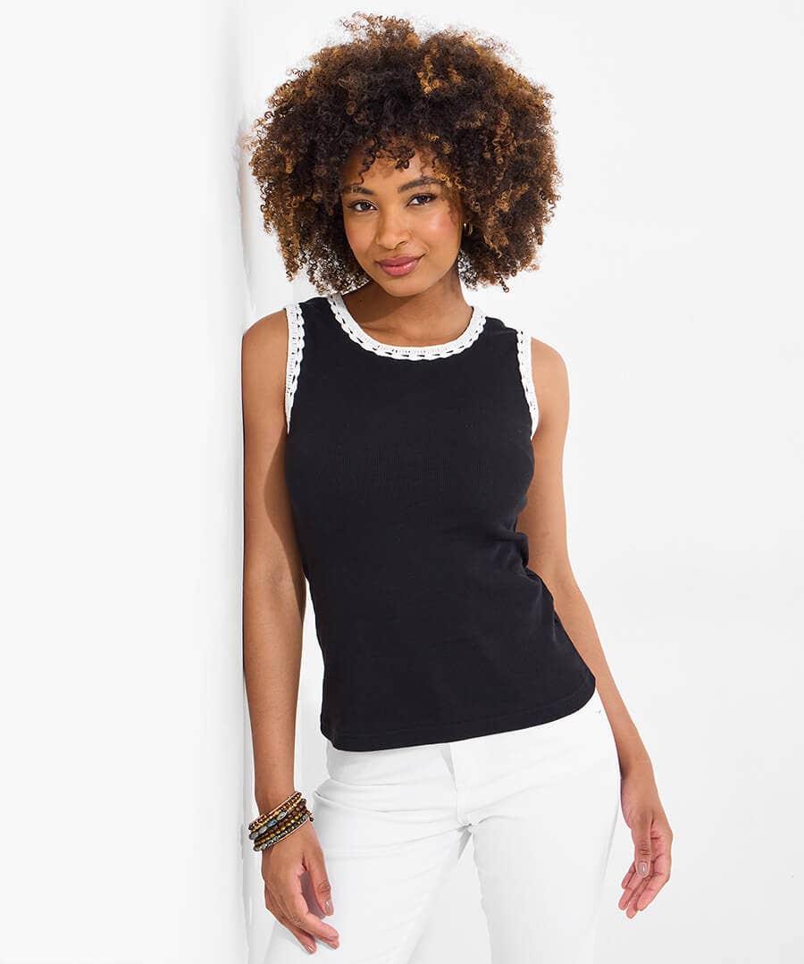 Camille Crochet Trim Ribbed Vest