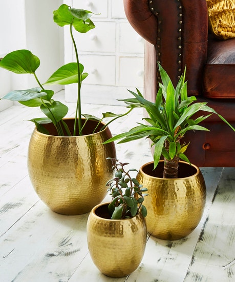 Set Of 3 Statement Gold Hammered Planters