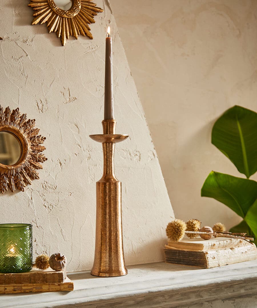 Top Hat Textured Bronze Candle Holder