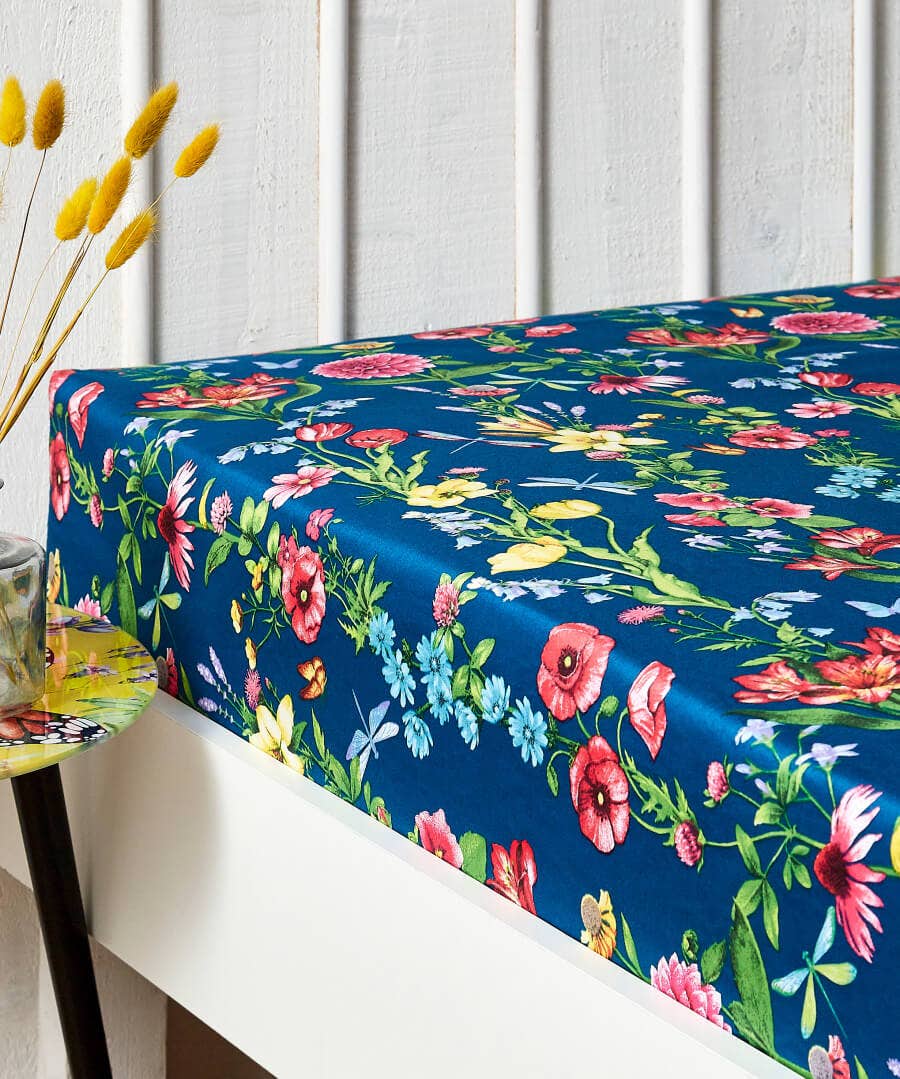 Garden Print Blue Table Runner Floral 36 or 72 inch USA Made 