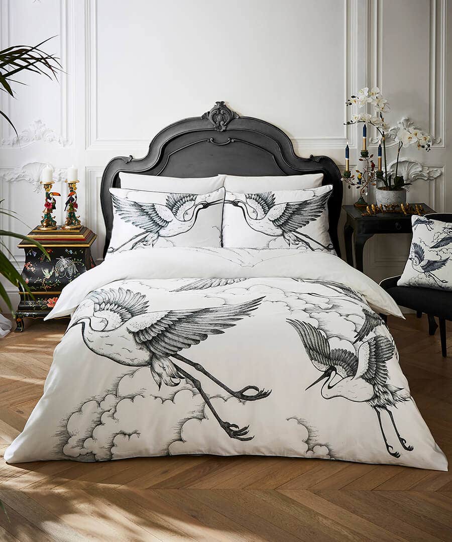 Herons In Flight Mono Cotton Sateen Reversible Duvet Set
