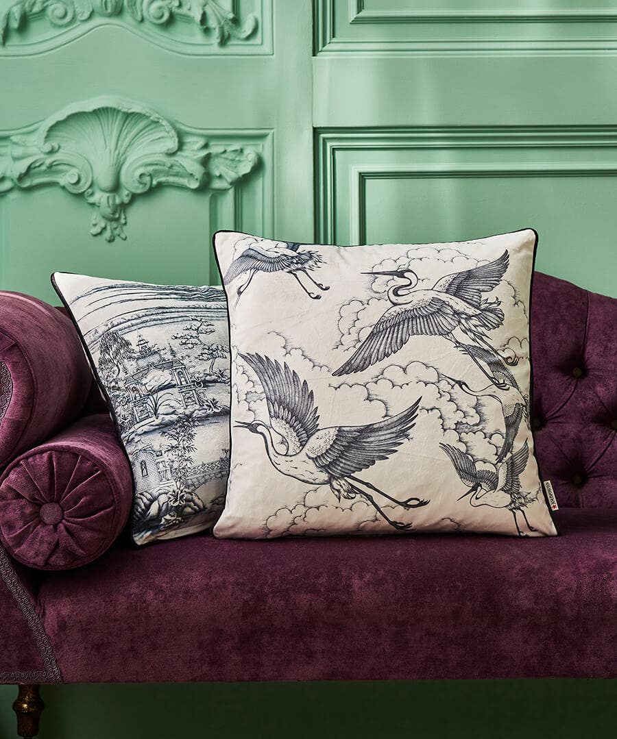 Herons In Flight Reversible Velvet Cushion