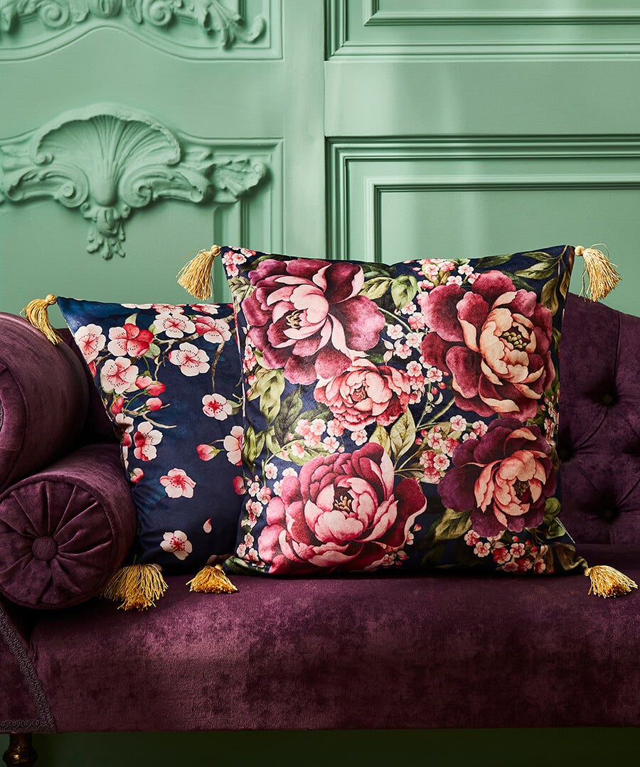 Bold Blossom Reversible Velvet Cushion