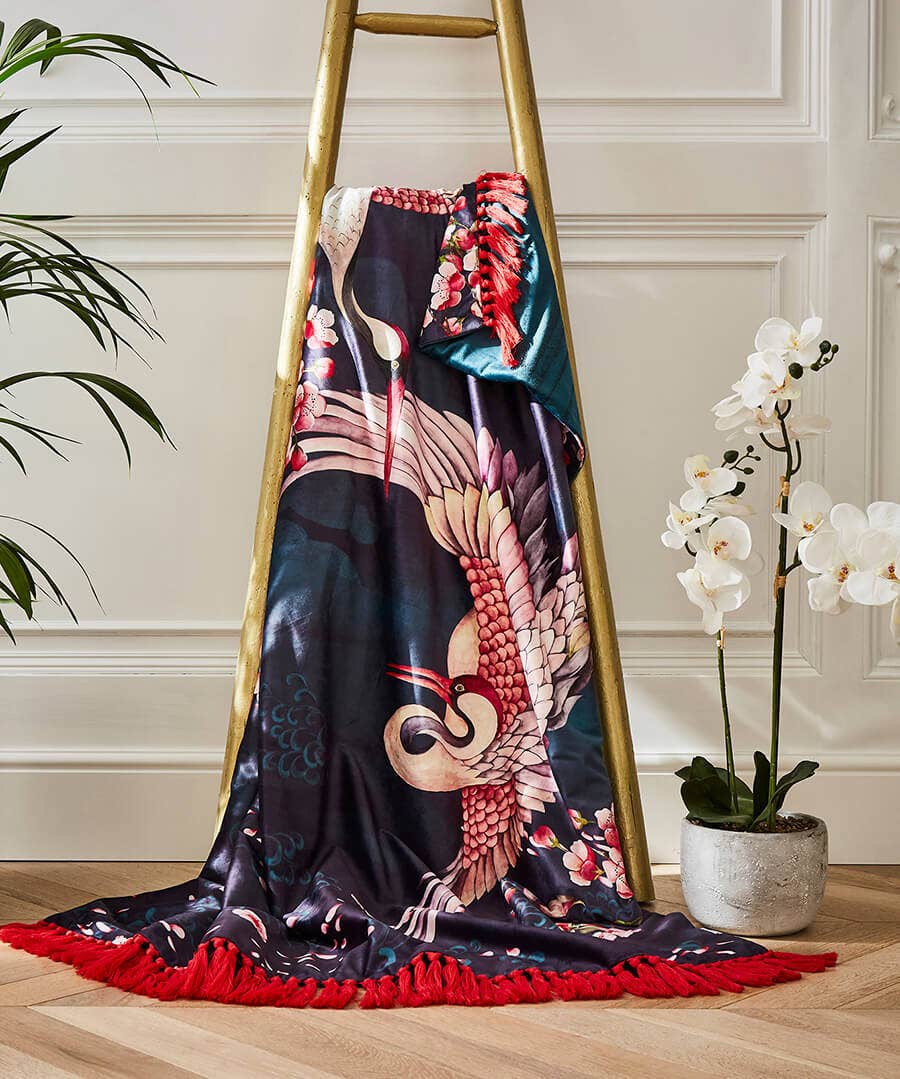 Sakura Herons Oceanic Reversible Velvet Throw