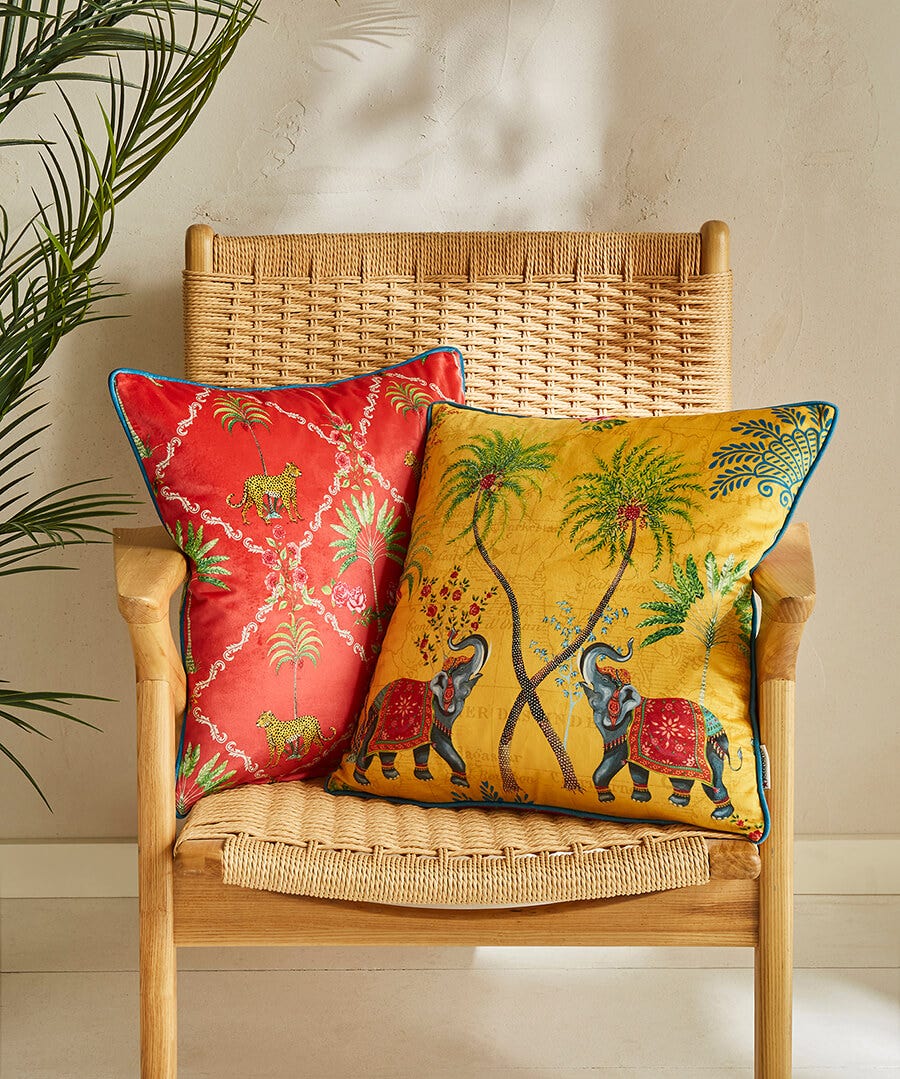 Elephants Rejoice Reversible Velvet Cushion